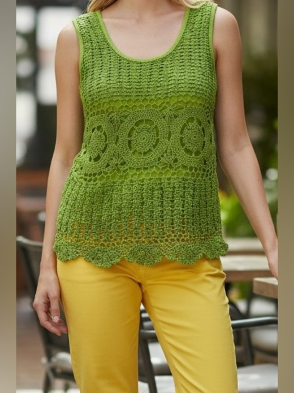 Grace Elements Green
Sleeveless 100% Cotton
Crochet Knit Tank Top